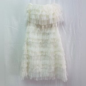 Sweet NWT $368 BCBG MaxAzria White Ruffled Lace Strapless Mini Dress, Sz 2!